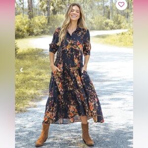 Natural Life Rebecca Maxi Dress Large Navy